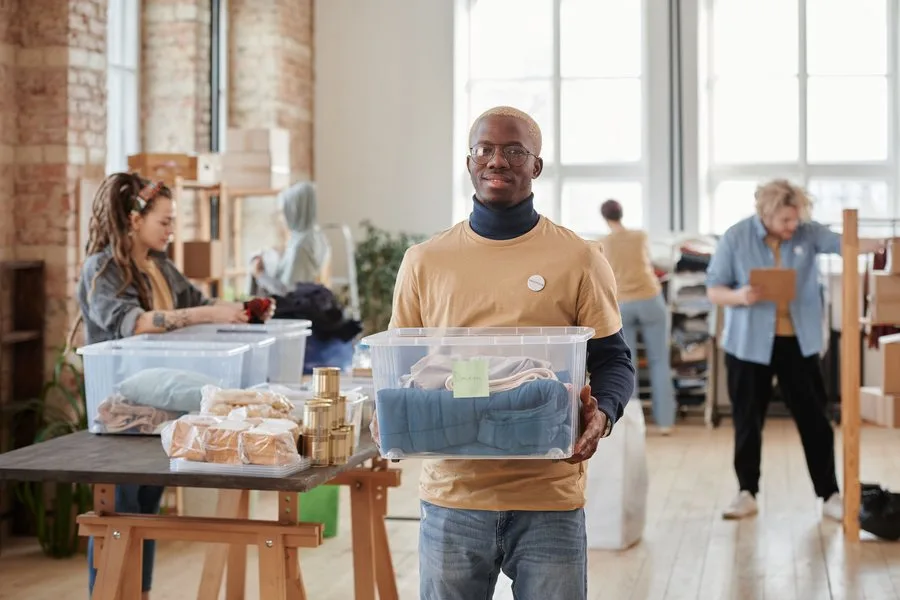 Volunteers sorting donations at a community nonprofit