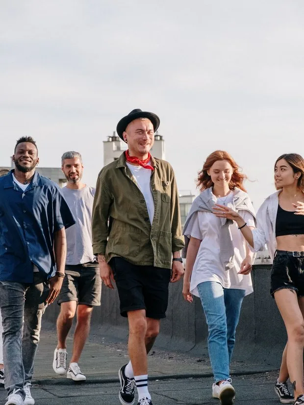 A group walking forward together